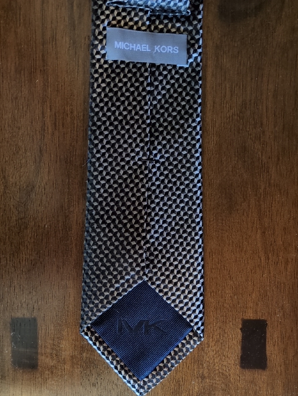 Michael Kors Black, Grey, and Silver Silk Tie